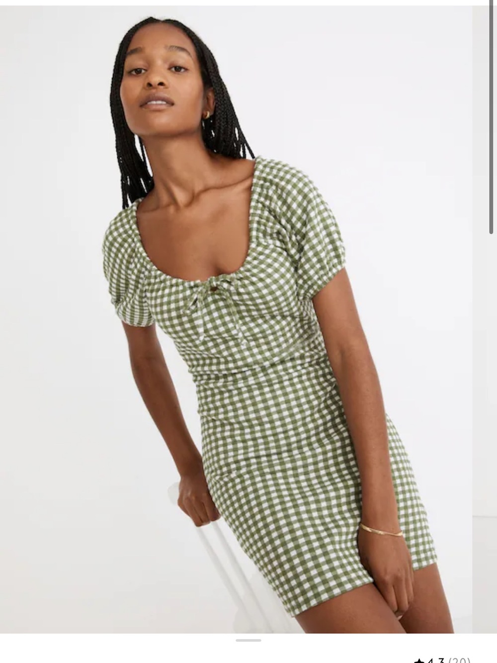 MADEWELL Gingham Check Jaquard Mini Dress XL Cottagecore Summer Green Picnic